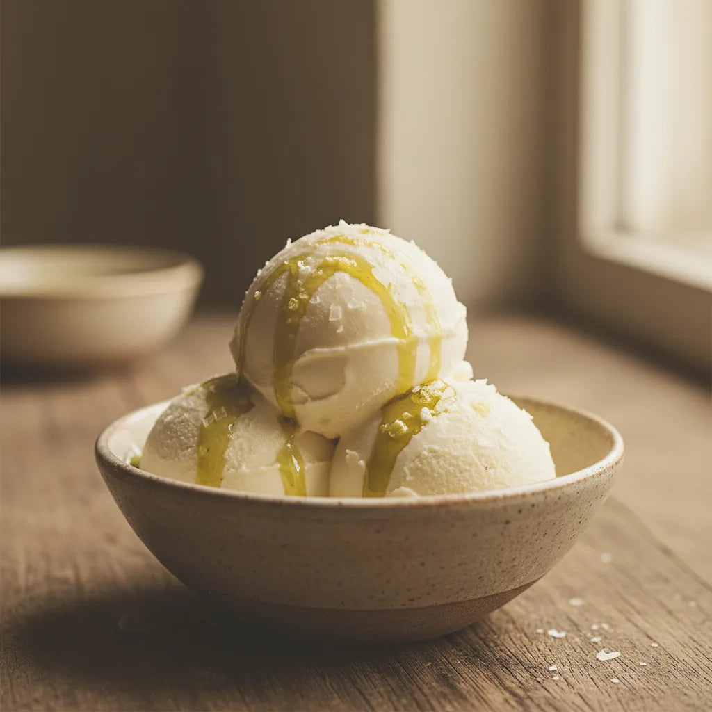 Vanilla gelato with Di Marco Olio and flaky sea salt